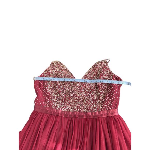 BHLDN Avery Beaded Tulle Gown Burgundy Formal Evening Maxi Dress Size 8 - Picture 10 of 12